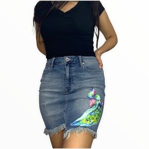 Y2K Seven7 asymmetrical raw hem denim skirt